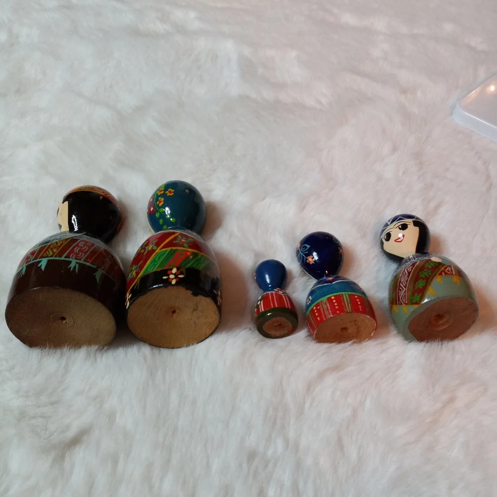 Vintage Doll Wood Turned Hand Painted Family